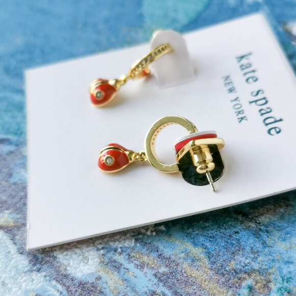 Kate Spade Nature Walk Ladybug Gold Earrings Red - Picture 2 of 3
